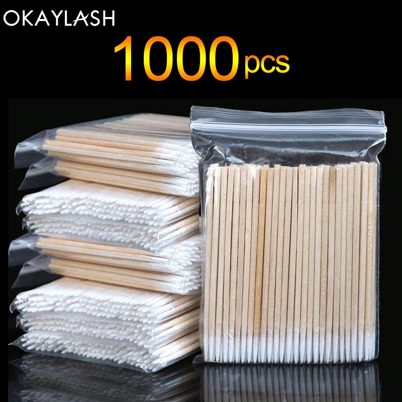 Eyelash Extension Glue Remover - 1000pcs Wholesale Disposable Wooden Micro Cotton